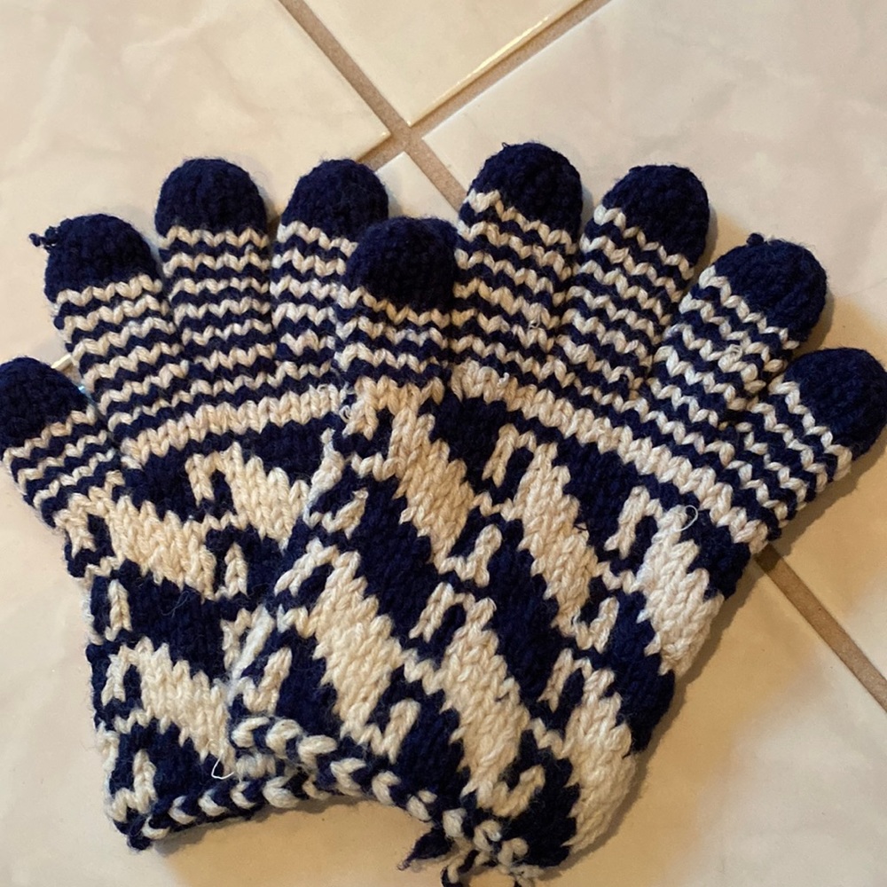 Navy Blue and Off White Wool Gloves-Never Worn